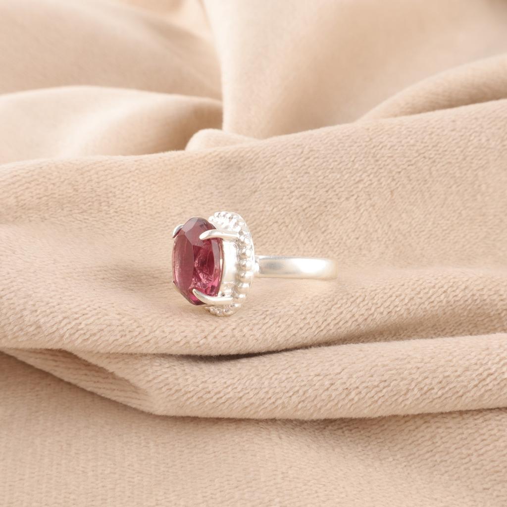 Oval Natural Rhodolite Sterling Silver Statement Art Deco Cocktail Ring Jewelry RR-28-13