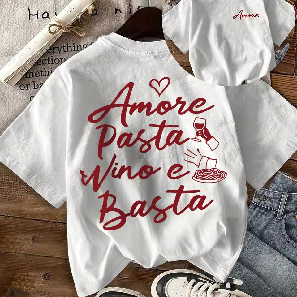 Yue Feng Gourmet Elements Text Letter Printed Short Sleeved Round Neck T-shirt, Spring and Summer Casual Women's Top, Outdoor