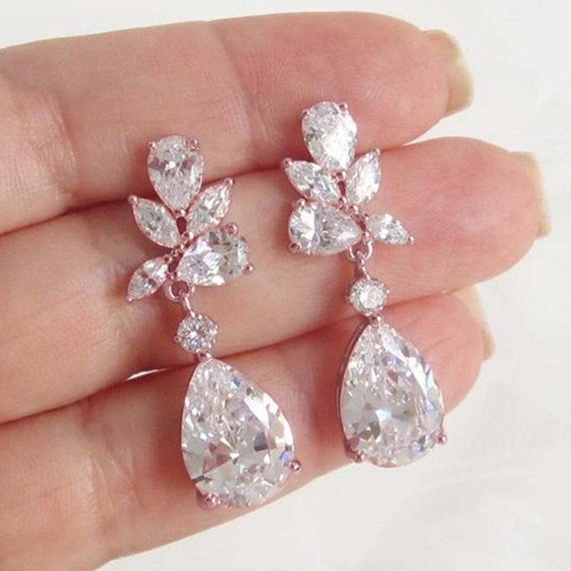 Huaya Sweet Pear-Shaped Teardrop Zircon Bridal Earrings for Weddings and Parties.