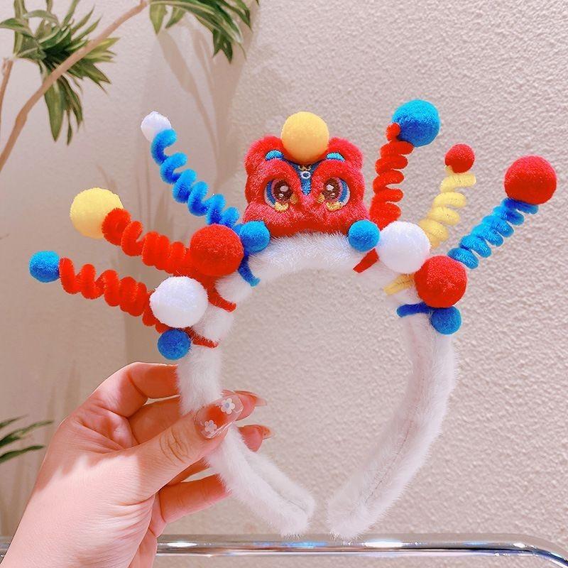 Handmade Fluffy Lion Headband For Women Korean Style Sweet Hairpin Red Color