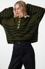 Women's Fashionable Stylish Sweater Navy Blue Wide Fit High Collar Striped Knitwear Sweater