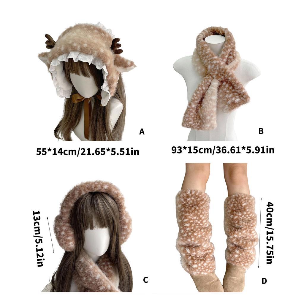 Soft Plush Elk Hairband Scarf Earmuffs Leg Covers For Kids Adults Winter Holiday Party Costume Event Accessories