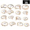 Imitation Opal Diamond Joint Ring 16-Piece Crown Droplet Retro Style Set Ring