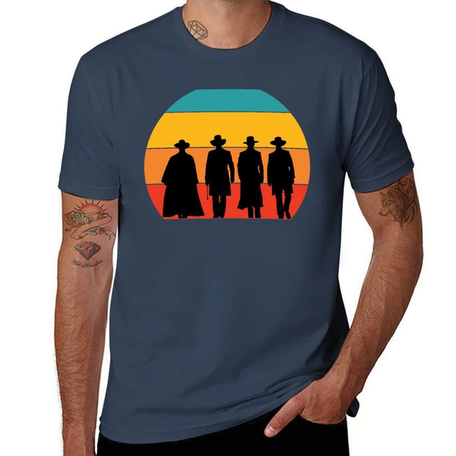 Tombstone Silhouette Retro Sunset Tshirt Work Wear Simple Tee Shirt S
