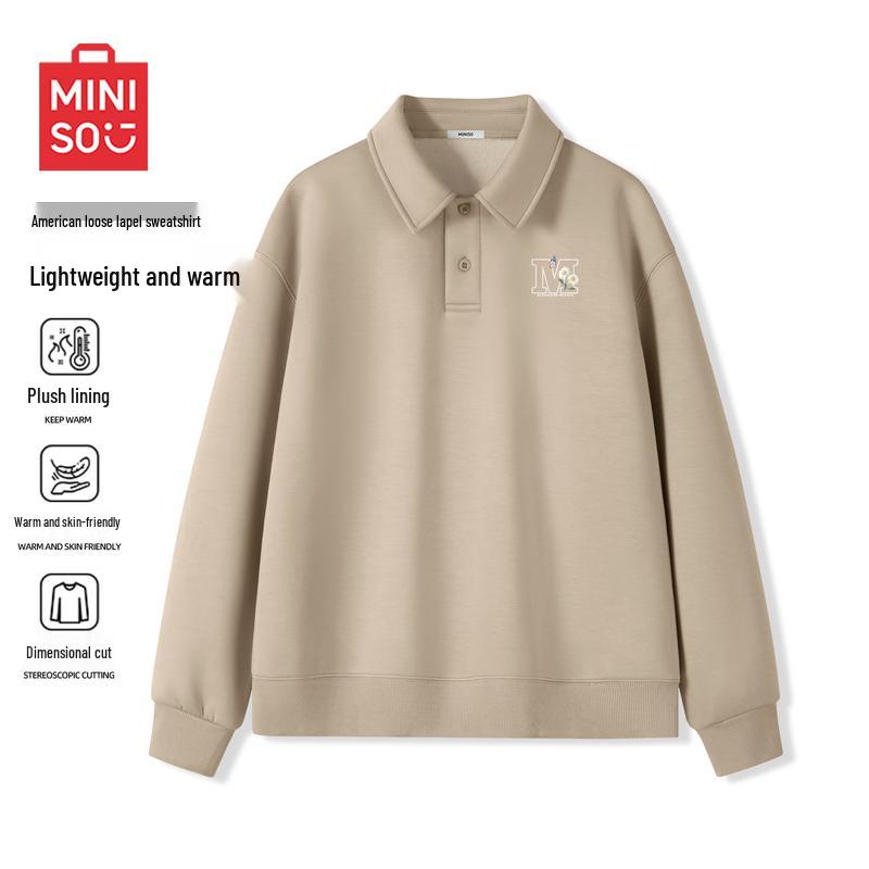 MINISO Men's American Retro Heavyweight Fleece Stand-up Collar Pullover