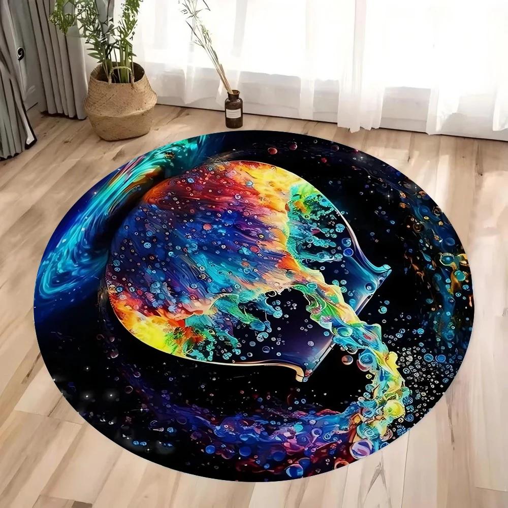 Mysterious Zodiac Sign Print Round Rugs Non-Slip Floor Mat for Home Living Room Bedroom Machine Washable Round Carpet