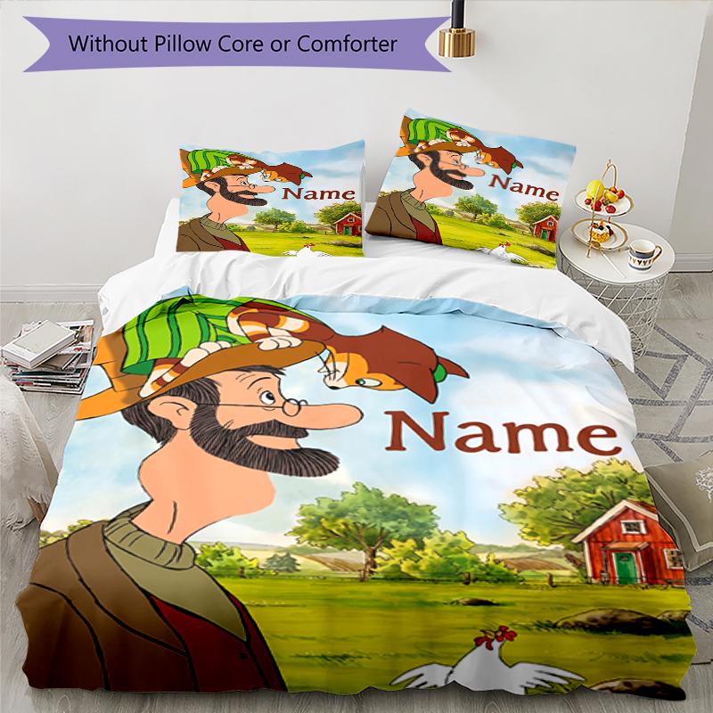 3Pcs Custom Name Pettson Findus Bedding Set Duvet Cover Closure Includes 1Duvet Cover 2Pillowcases Soft And Comfortable For All Seasons