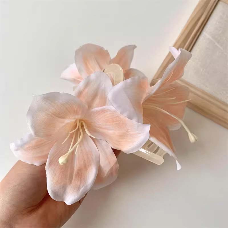 Korean Tie-dyed Lily Flower Hair Claws For Women Girl Sweet Double Sided Floral Shark Clip Hair Clips Crab Hair Accessories