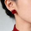 Ankara Red Square Stud Earrings For Women'S Daily Commuting Versatile High-End Simple Earrings Earrings