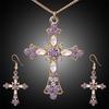 Damen-Schmuckset mit Strass-Intarsien, Kreuz-Anhänger, Kette, Halskette, Haken, Ohrringen