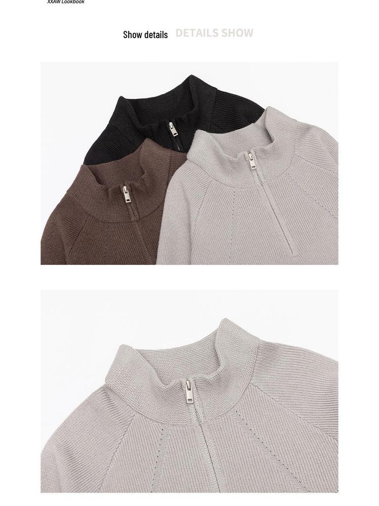 Mu Yuan Men's 2025 Fall/Winter Half-Zip Stand Collar Japanese Casual Knit Sweater