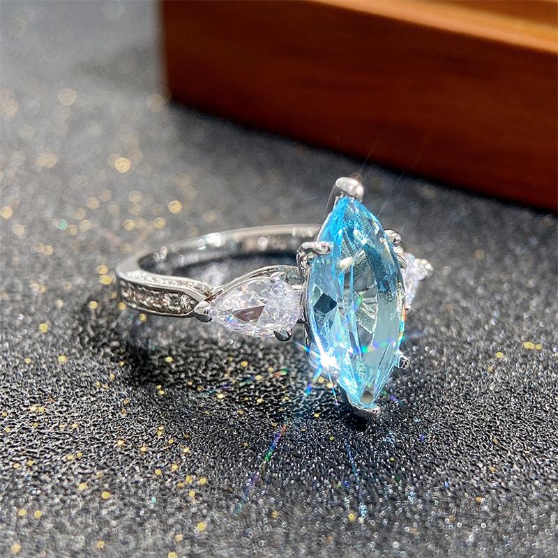 Light Blue Marquise Zircon Copper Wedding Ring for Women