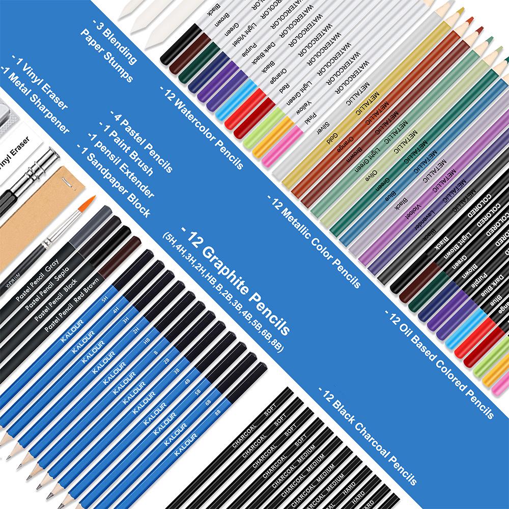 KALOUR 72-Piece Professional Sketching & Drawing Pencil Set for Fine Arts