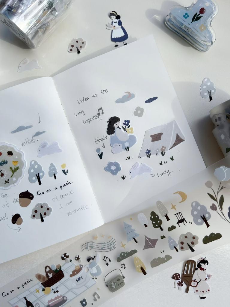 Forest Picnic Salt Style Washi Pet Tape Notebook