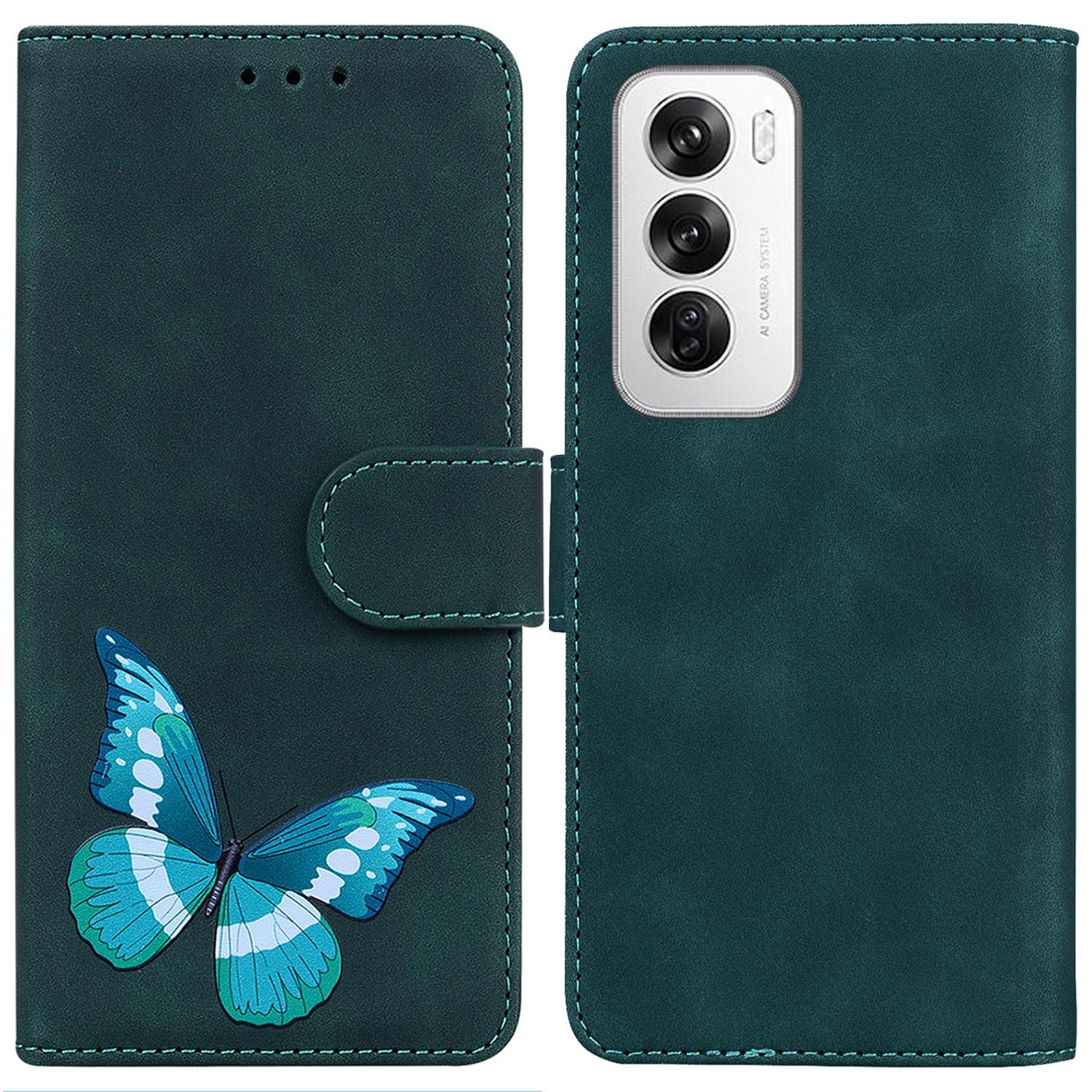 

For Oppo Reno12 5G (Global) Case Butterfly Printed PU Leather Stand Phone Cover A