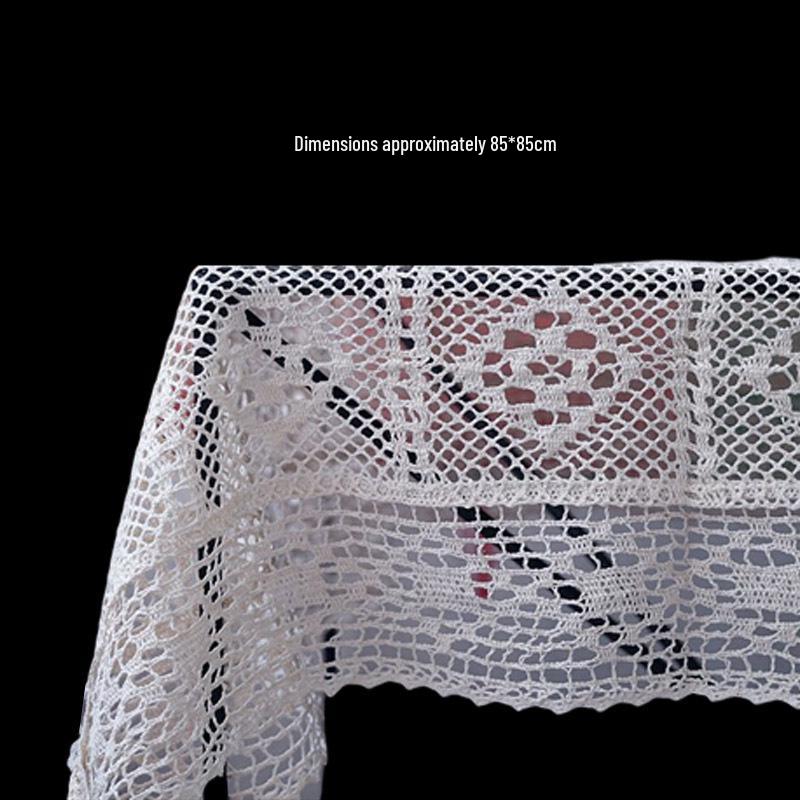 Beige Hand-Crocheted Cotton Fabric Insulation Coaster & Placemat with Large Hollow Lace Design