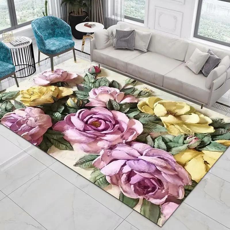 Artistic Floral Pattern Area Rug With Colorful Vivid Flower Designs Soft Decorative Carpet For Living Room Bedroom Home Decor