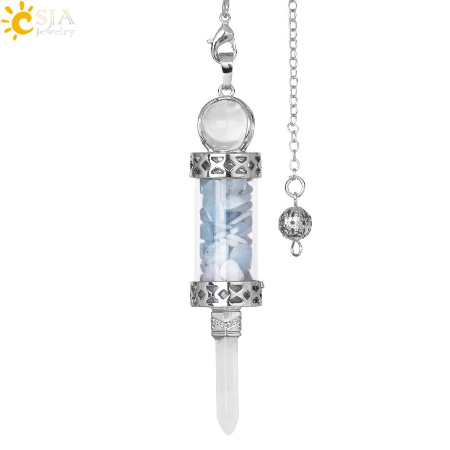 CSJA Crystal Pendulums for Divination Dowsing Wishing Bottle Natural Stone Pendant Hexagonal Clear Quartz Pendulum Balanced H025