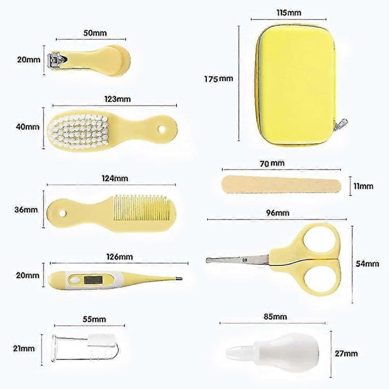 Baby Care Kit. 8 Pieces Professional Newborn Grooming Kit Toiletry Bag Baby Birth Baby Nail Care Set Grooming Brush Kit (yellow