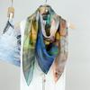 Elegant oil painting blooms with colorful summer sunscreen silk, chiffon mulberry silk, 110 large square scarf, silk scarf, thin shawl