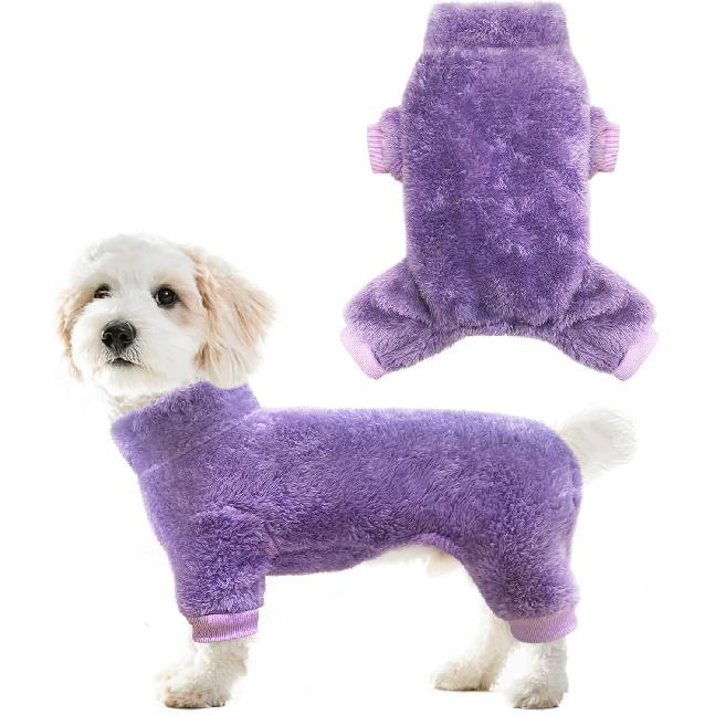Idepet Velvet Dog Pajamas, Turtleneck Dog Sweater Fuzzy Plush Onesie Soft Cat Apparel Pet Clothes Winter Outfit Doggy Pjs Puppy Jumpsuit for Small