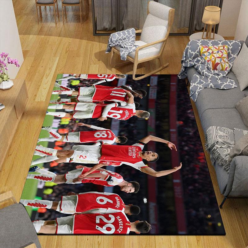 Arsenal Players Flannel Printed Carpet, Home Sofa Decoration for Living Room & Bedroom, Non‑Slip Play Flannel Floor Mat for Game Room