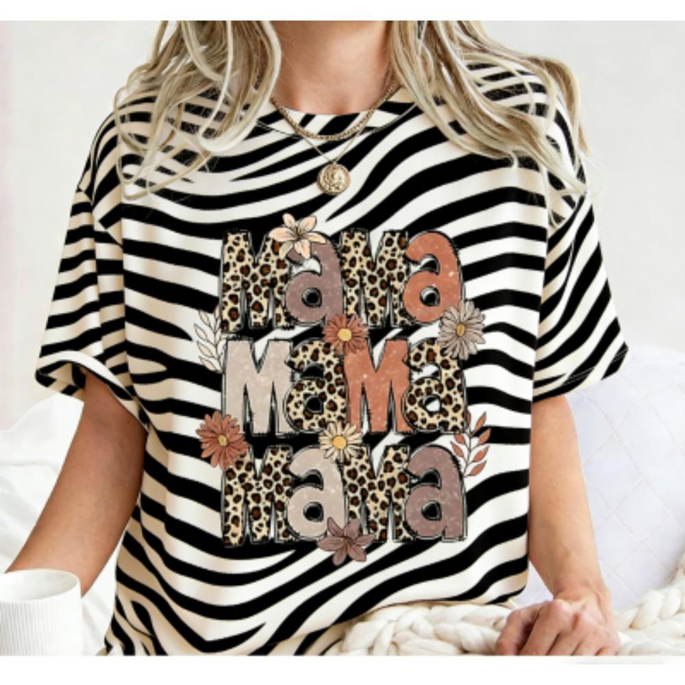 

Funny Stripe Leopard Mama Print Kids Short Sleeves T-Shirt Loose Casual Summer Outdoor Street Boy and Girl Tees Tops 100