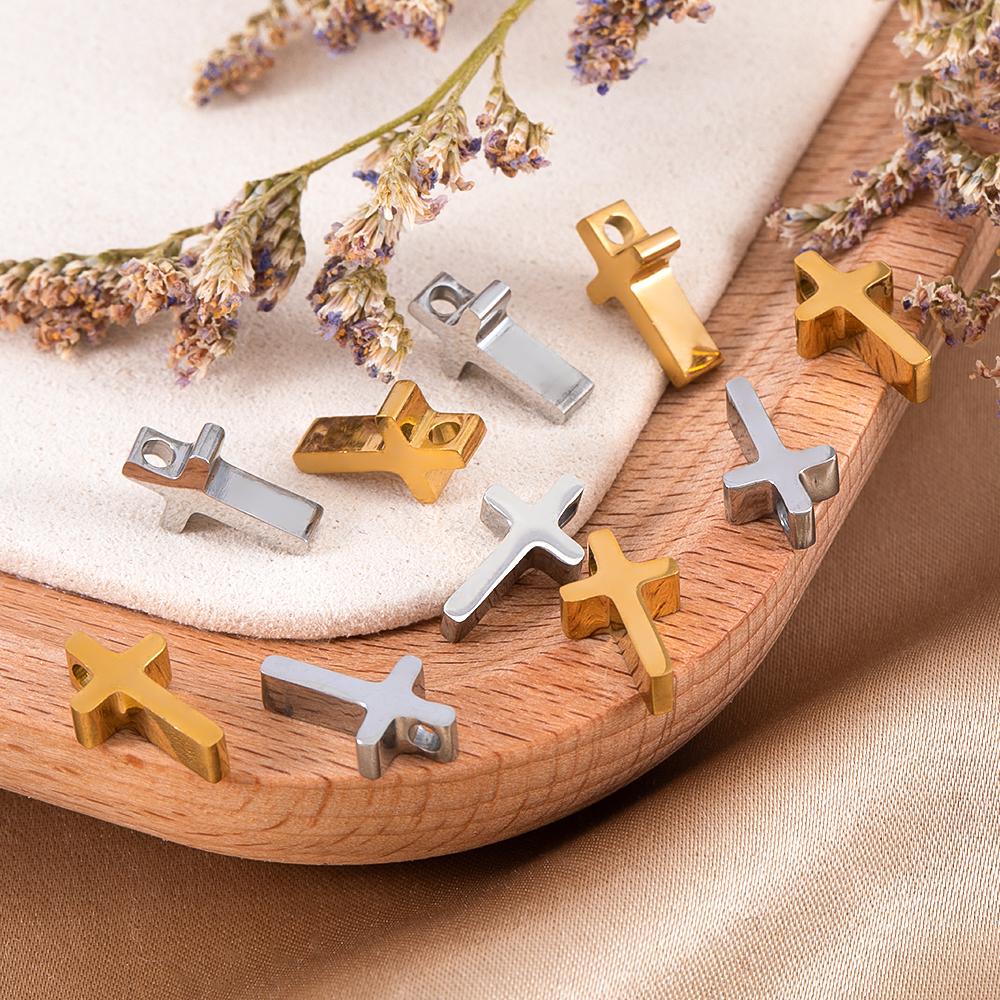 5-10pcs Stainless Steel Beads Cross Gold Color Spacer Beads for DIY Jewelry Making Components Accessories Bracelet Necklace