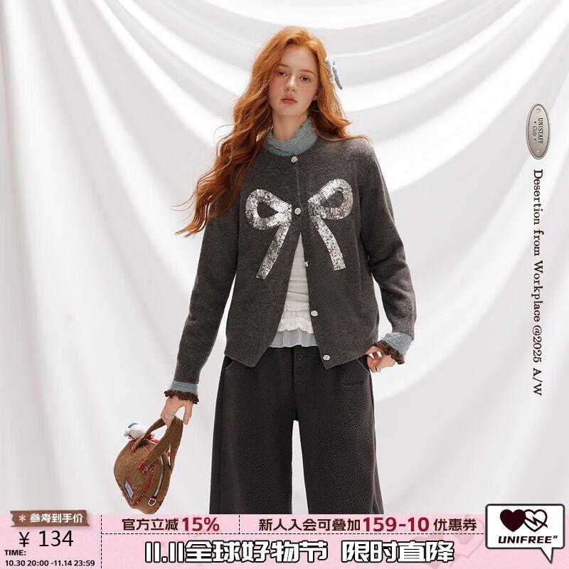 

UNIFREE Women s Sequin Bow-Knot Knitted Cardigan One Size