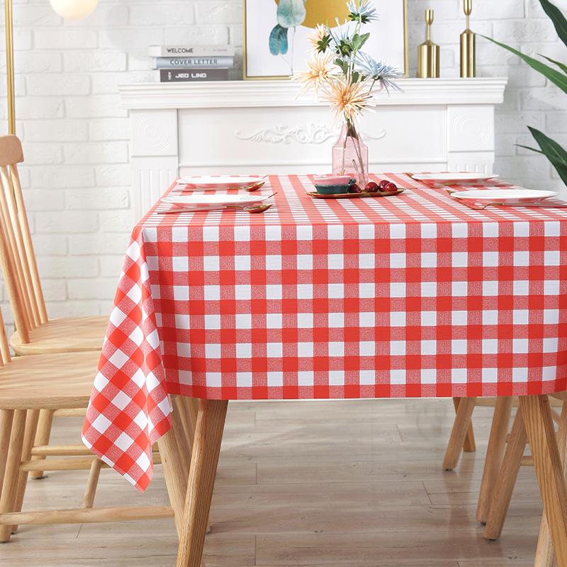 PVC Tablecloth Waterproof and Oil-proof Small Fresh Plaid Wash-free Ins Style Rectangular Tablecloth Coffee Table Table Mat Simple Tablecloth
