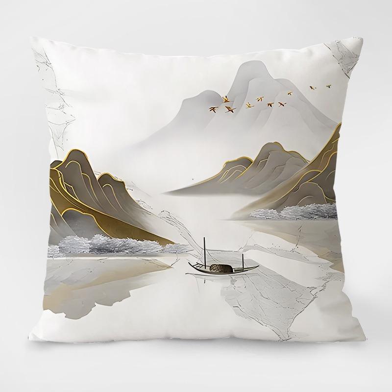 

Наволочка с пейзажем в китайском стиле для украшения общежития, офиса, гостиной, дивана, дома, наволочка 45x45cm