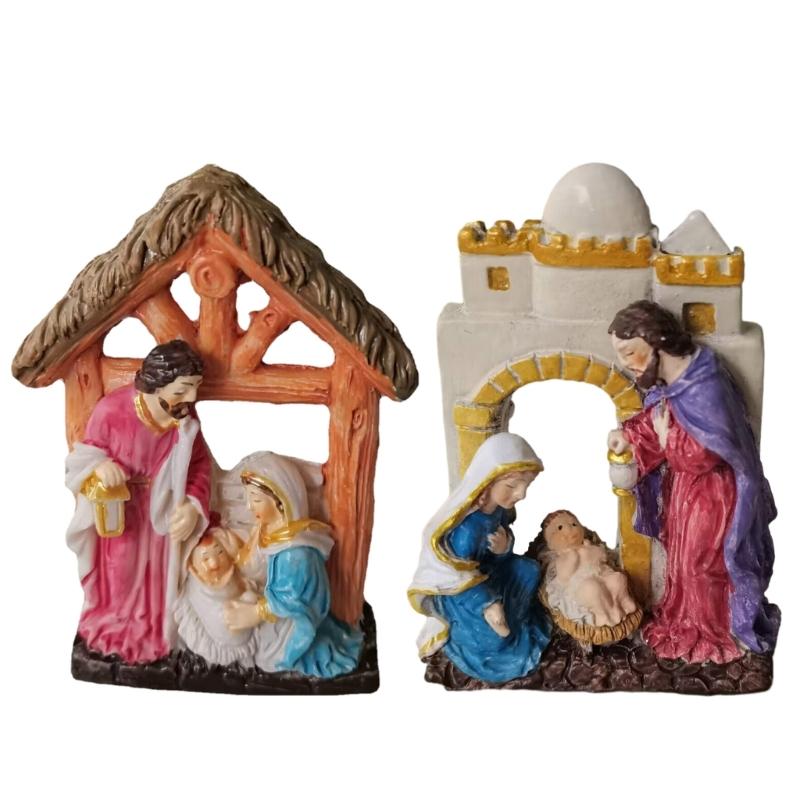 Lovely Resin Ornament Holy Family Statue Ornaments Novelty Holy Family Home Decor Display Christian Gift