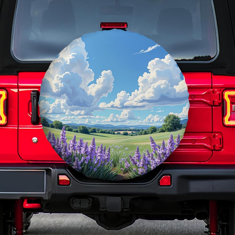 1pc 2D Flat Printing Tire Cover Wildflower 100% Polyester Fabric Without Electricity Camping Use For Park Parking Lots, 2D Flat