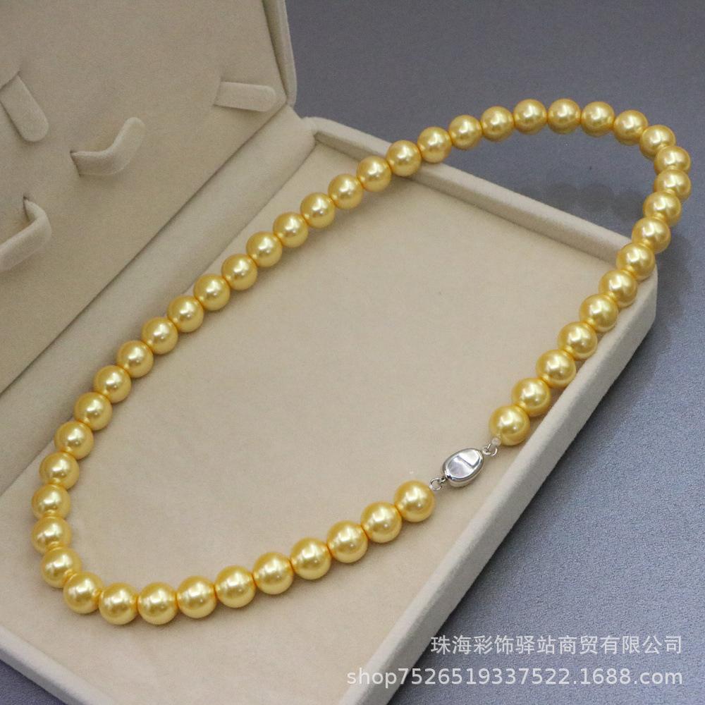 

Nanyang Golden Glass Pearl Necklace with Yuanbao Clasp - Women s Eco-Friendly, Versatile High-End Sweater Chain Gift Standard 10mm-45cm