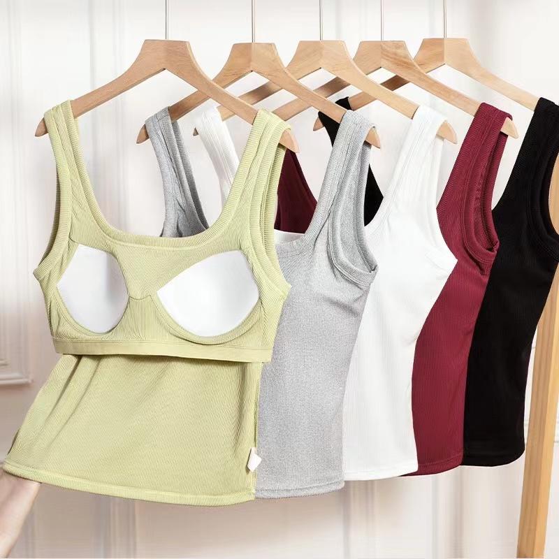 Women's Large Modal Camisole Lingerie Top for Summer with Five-Finger Cup Chest Pad and Wide Shoulder Straps - Multiple Color Options