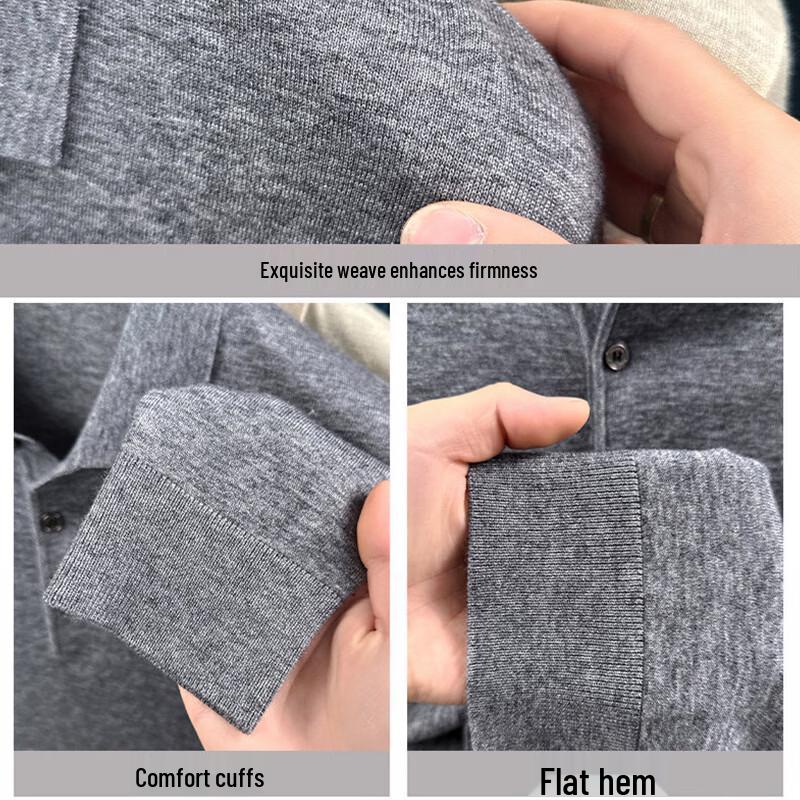 Hengyuanxiang Men's Polo Collar Wool Blend Long-sleeve Sweater