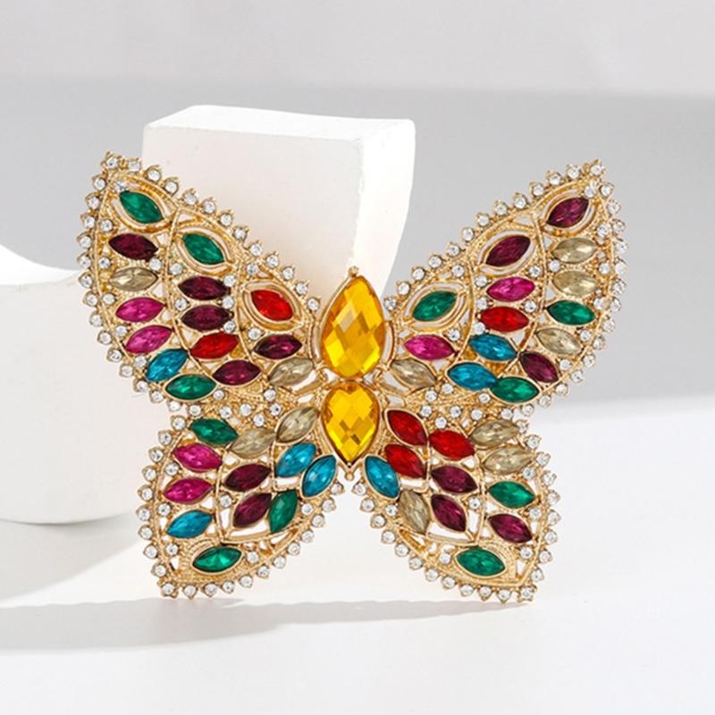 Crystal Butterfly Brooch Zinc Alloy Elegant Design Lightweight For Daily Wear And Evening Event Secure Pin Gift