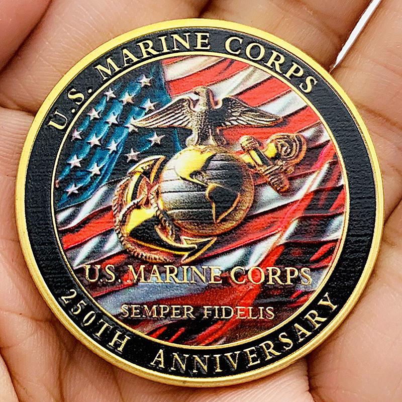 US Marine Corps, 25th Anniversary, Gold Plated, Color Printed, Commemorative Badge, Coin, Commemorative Coin, Christmas gift, Stocking stuffers