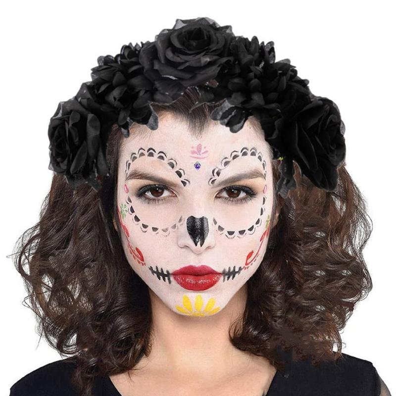Simulated Flower&Skull Thin Side Headband Halloween Hair Hoop Fashion Women Wedding Party Photography Hairstyle Headwear