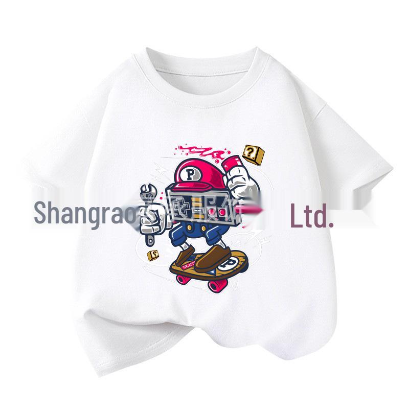 Cartoon Skateboarder Cotton T-Shirt for Kids - Summer Short Sleeve Casual Top 120 cm