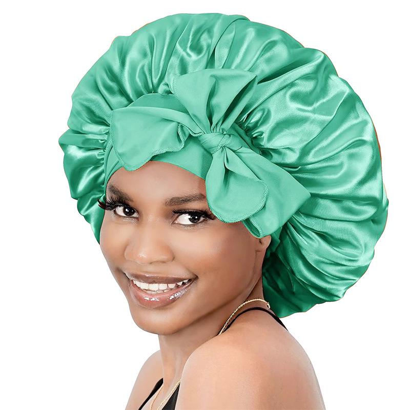 Satin Ribbon Round Silk Sleep Cap with Bowknot: Wide Brim Hair Care and Bath Hat