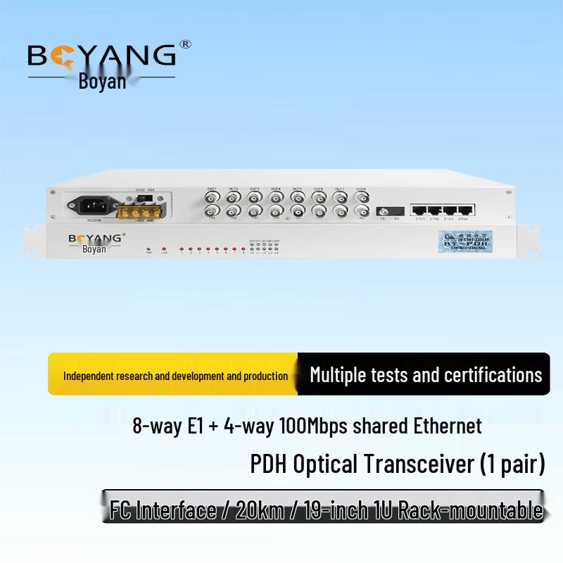 BOYANG PDH Optical Transceiver, 8E1+4 Ethernet, FC Single-Fiber 20km Rack-mount