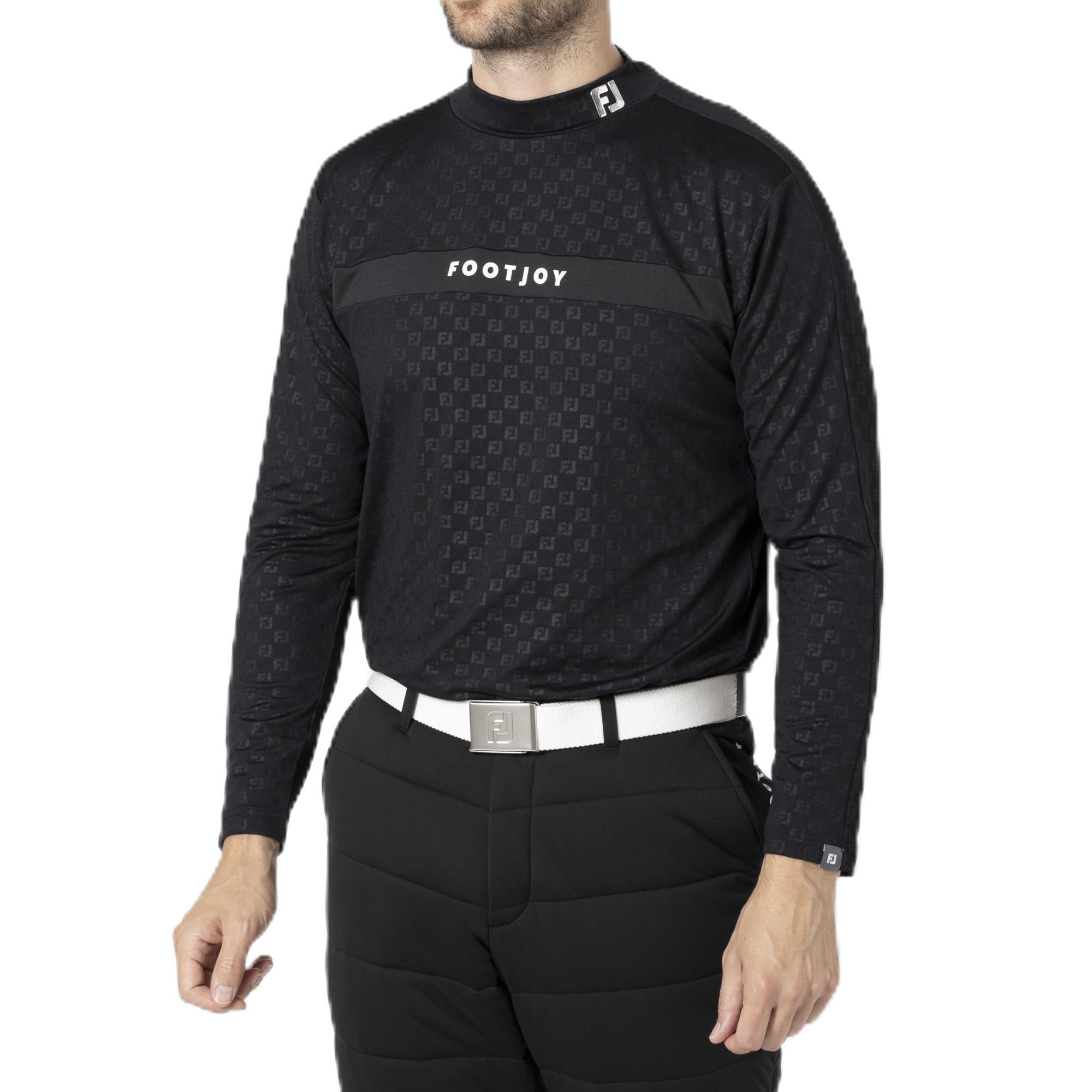 

FootJoy Men s Brushed FJ Embossed Print Long Sleeve Mock Neck Shirt, Black, Size M (FJ-F24-S07, 32192-M)