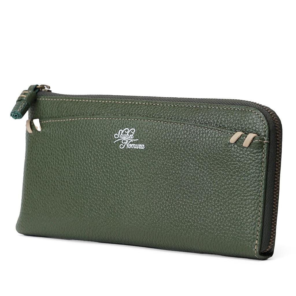 Long Wallet with Embossed Genuine Green [Nomura Shuhei] <Mei> L-shaped Zipper, Leather, No. 80272,