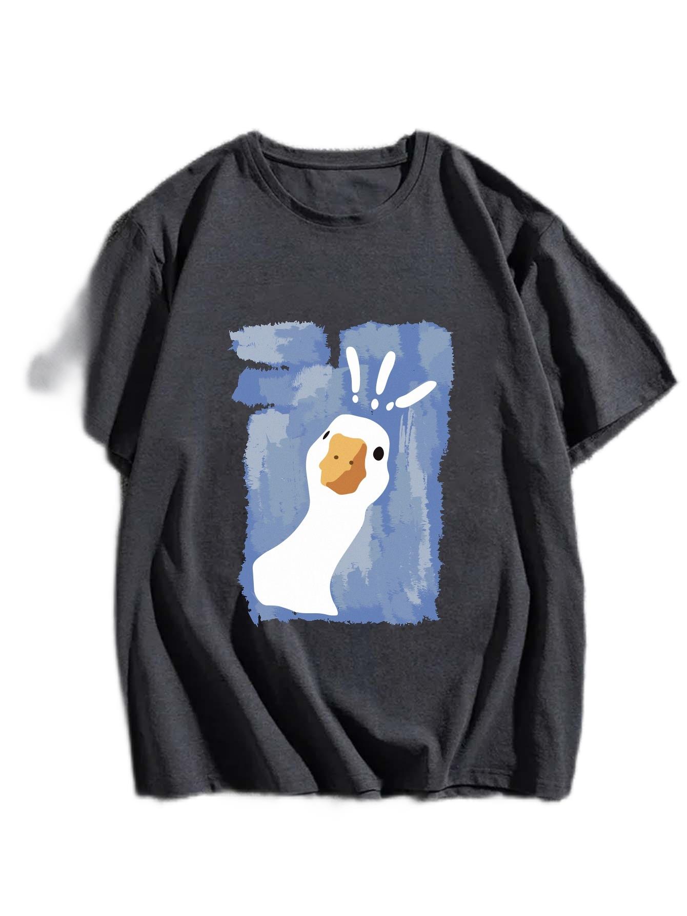 100 Cotton Women Tshirt Graffitiart Confused Duck Printed Tees Shirt Summer Loose Tops Fashion Street Oneck Female Clothes S