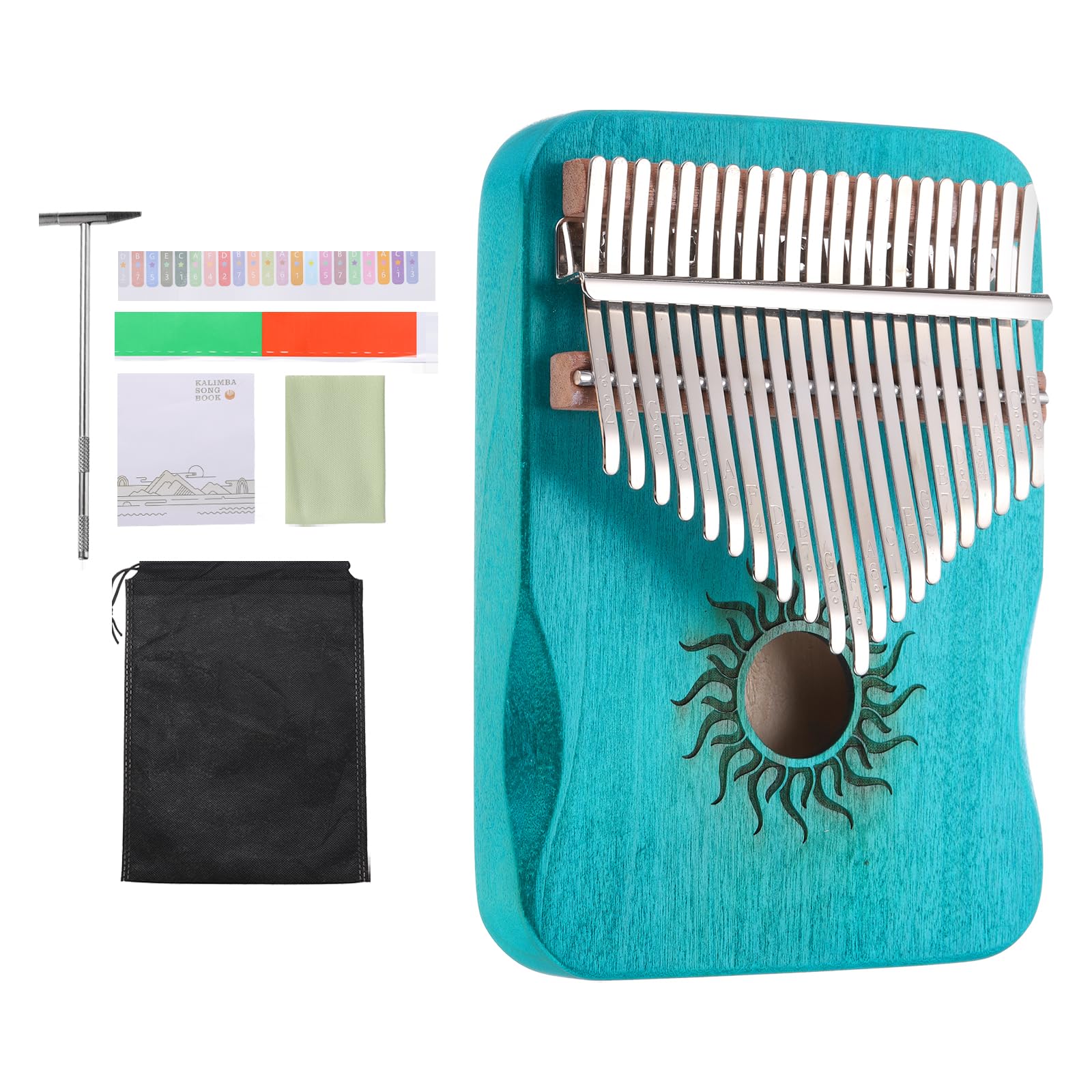 

uxcell 21-клавишное пианино для большого пальца, мини-портативное пианино для пальцев, клен, узор солнца, защитная сумка, настроечный молоток и инструкции по обучению музыке, подарок