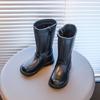 Bottes en cuir simples pour enfants à la mode Bottes longues pour filles Bottes en cuir Bottes en coton chaudes en polaire