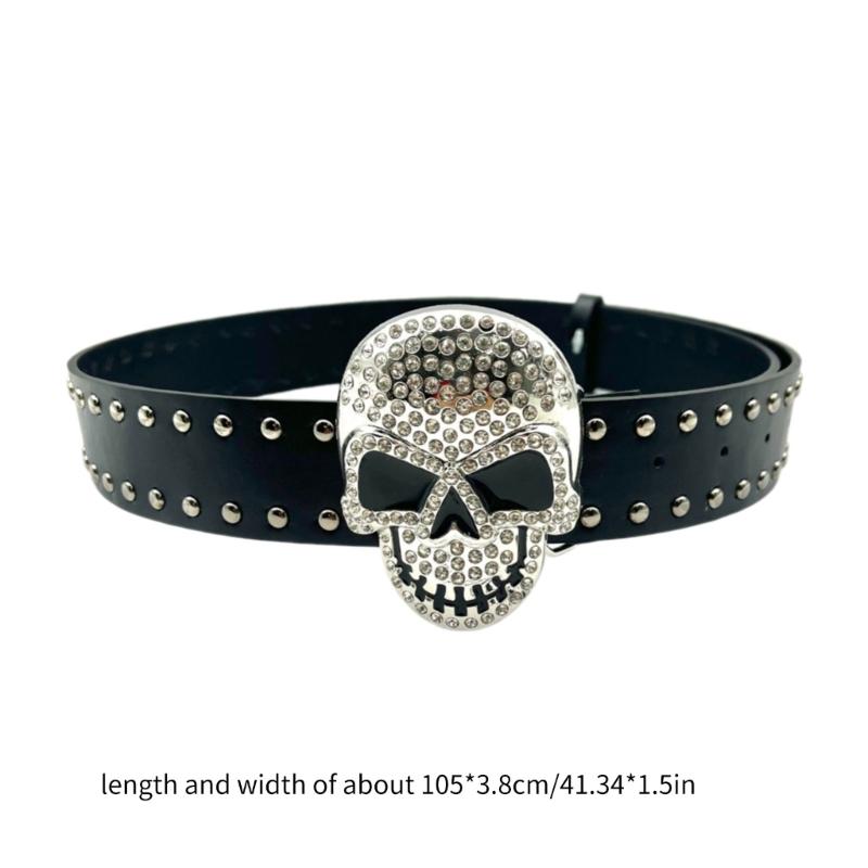 Women Jeans Belt Studded Western Punk Belt Impressive Gothic Rivets Skull