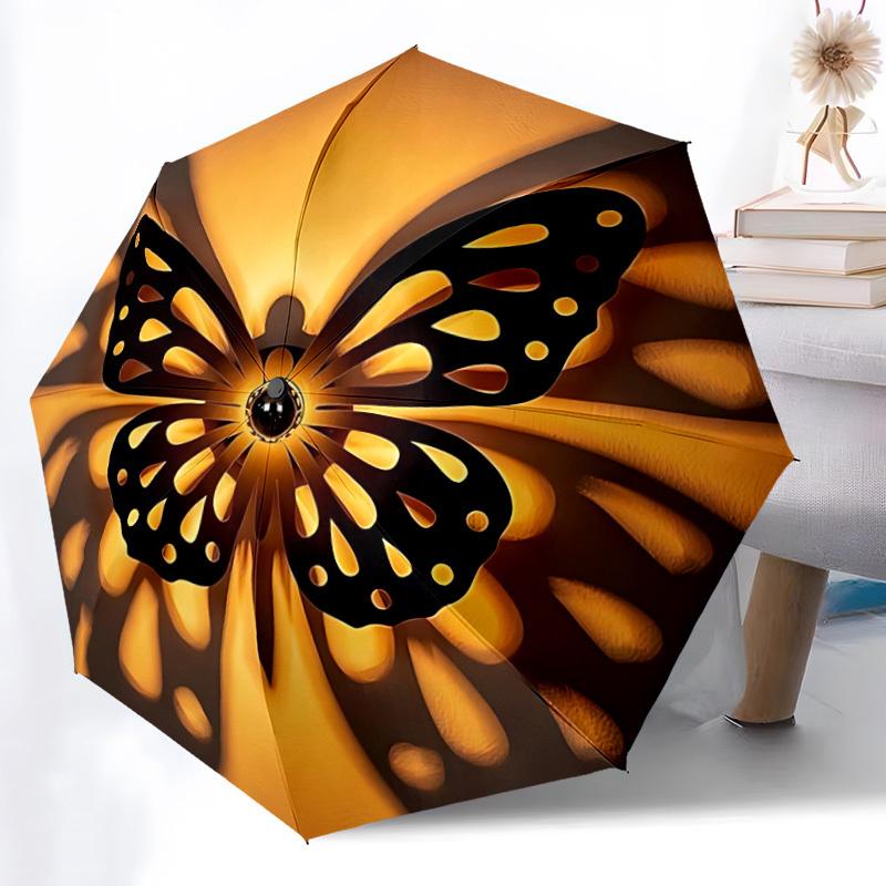 1pc Golden Butterfly Decor Folding Umbrella, Durable, Suitable for Outdoor Activities or Rain, Suitable for Commuting Yy251027091