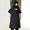 Women Autumn Winter Hooded Neck Long Sleeve Solid Color Single Breasted Knot Loose Warm Long Coat